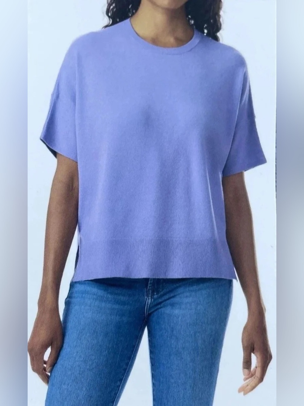 Splendid Short Sleeve Boxy Knit Sweater Lavender/Periwinkle Size S